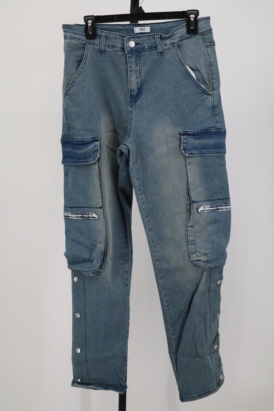 NEW HME Cargo Jeans Women's Blue Studded Medium Wash Size 34